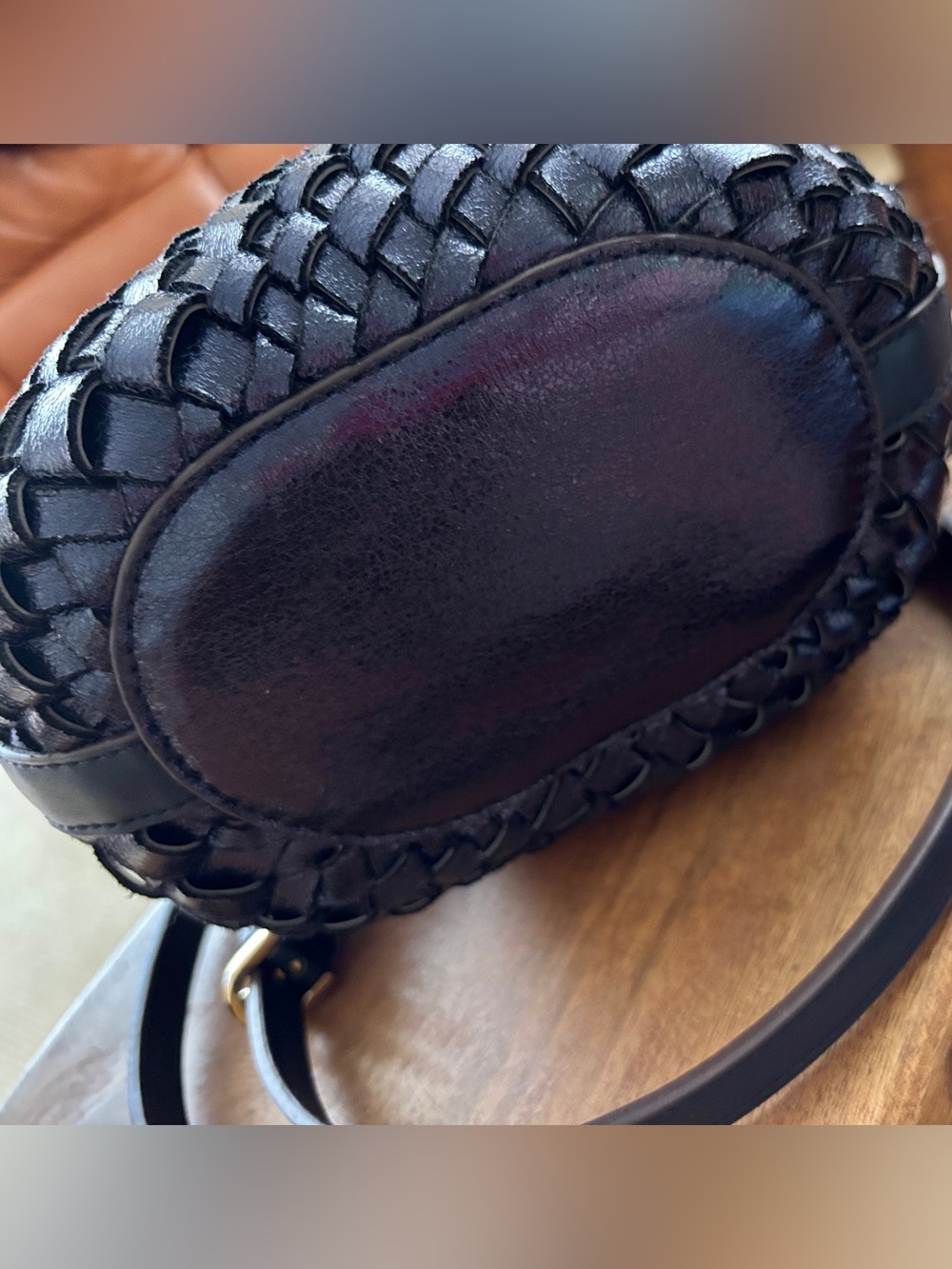 Calvin Klein Reversible Navy/Metallic Navy Woven Vegan Leather Crossbody Bag - Picture 6 of 12